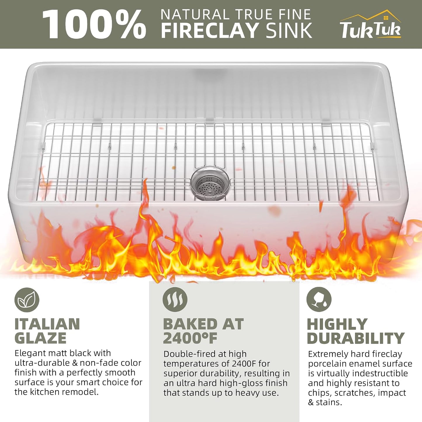 Fregadero de Granja Blanco 33x20 Arcilla Refractaria