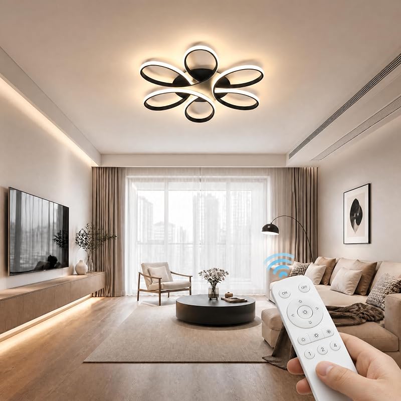 Lámpara techo LED empotrado negro control remoto 75cm