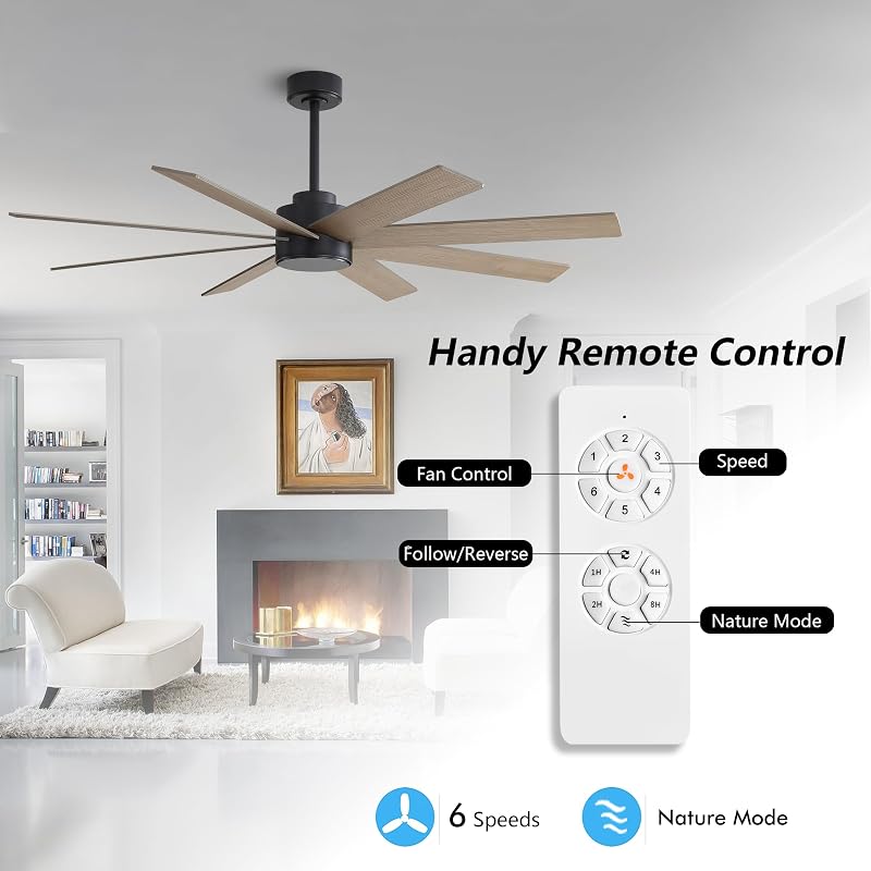 Ventilador techo CC 60pulg 8 aspas madera 6 vel rev