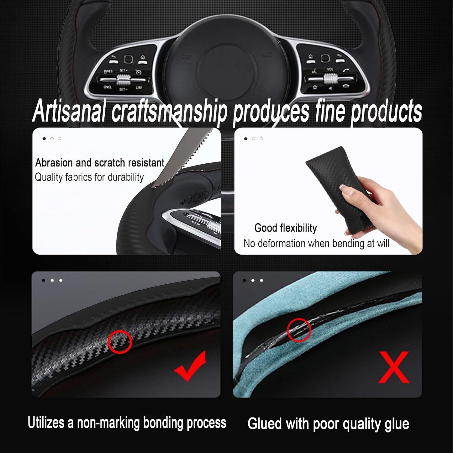 Funda volante fibra carbono 3 pzas antiderrap universal