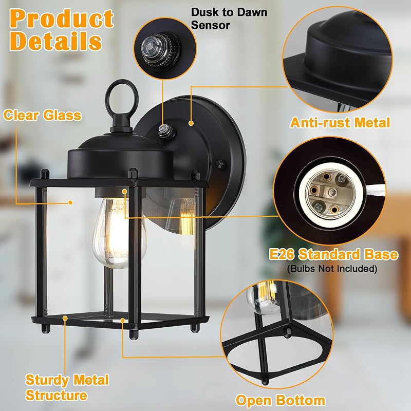 Farol pared exterior luz porche negro mate pack 2