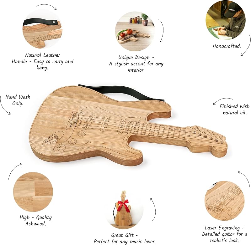 Tabla cortar forma guitarra madera cocina charcutería