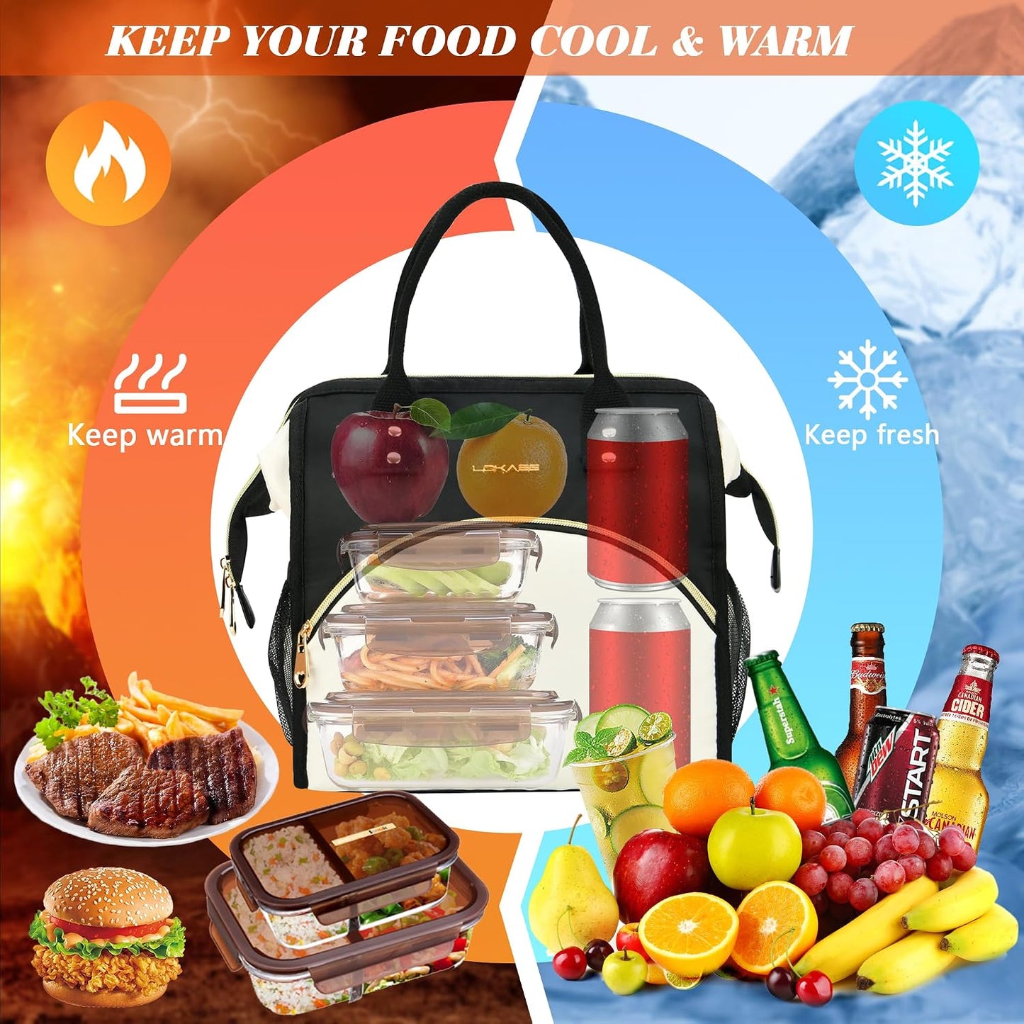 Bolsa almuerzo personalizada mujer reutiliz. resistente agua