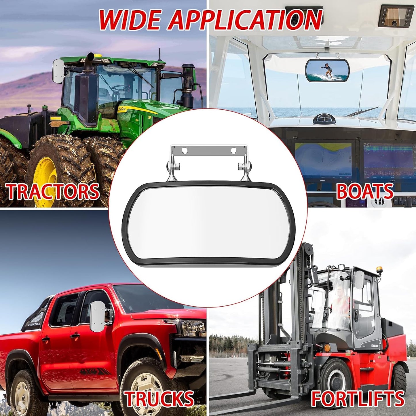Espejo tractor acero inox soporte U convexo John Deere Kubota