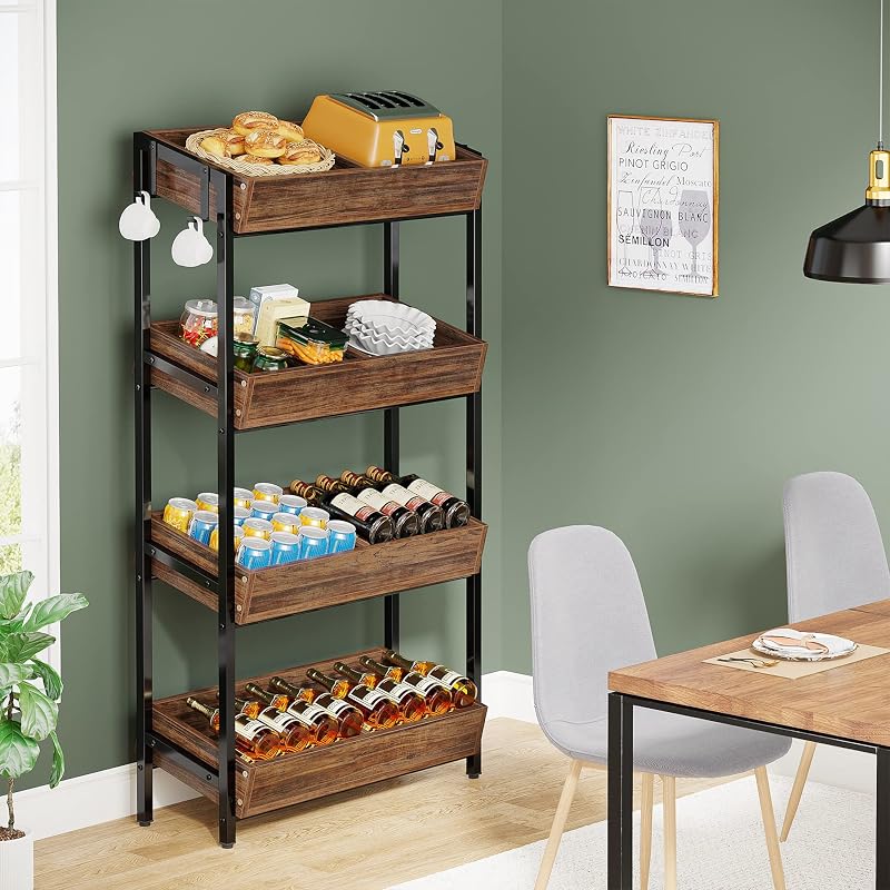 Estante madera 4 niveles para frutas cocina tienda marrón
