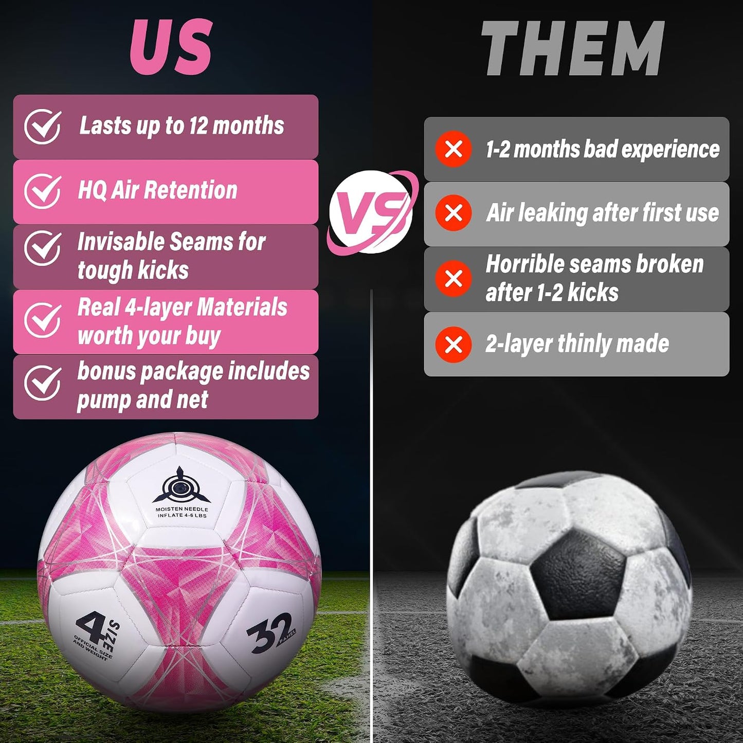 Balón fútbol talla 3-4 rosa brillante para niños 3-12 años