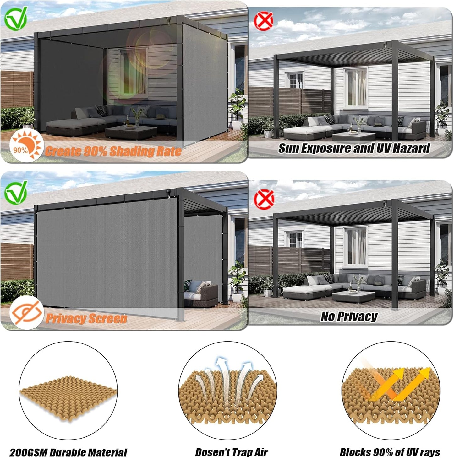 Pergola toldo personalizado 10x16ft con bloqueo UV 90%