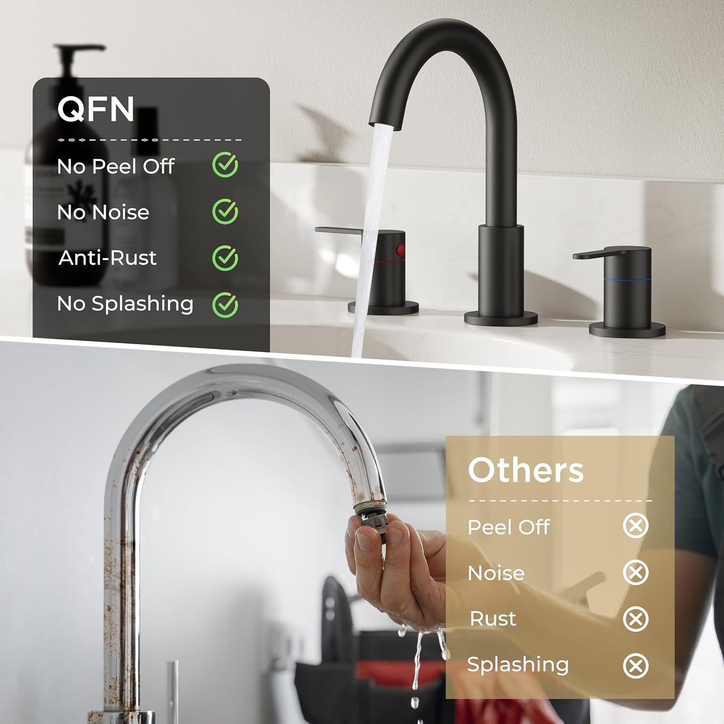 Grifo baño 8pulg 3 agujeros aireador 2 asas 360° mate negro