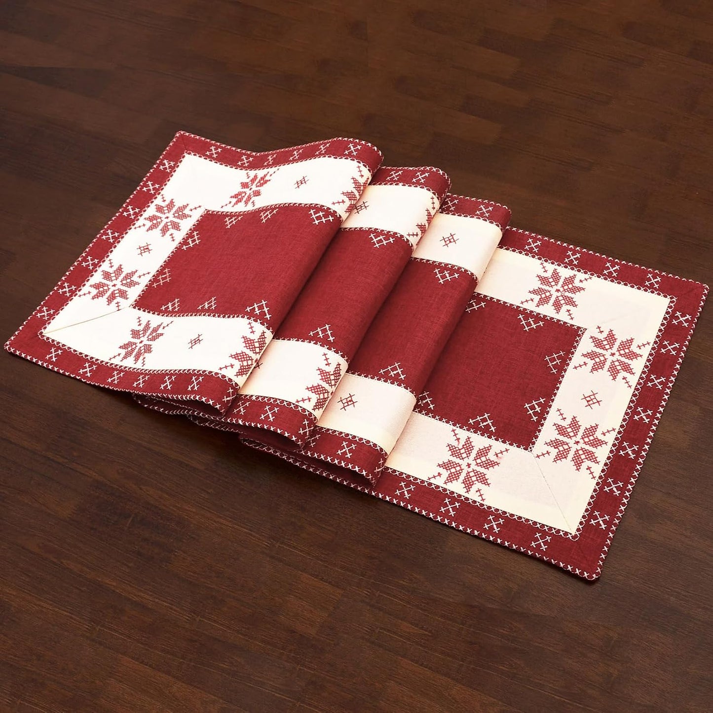 Camino mesa bordado copos nieve navideños 14x54pulg