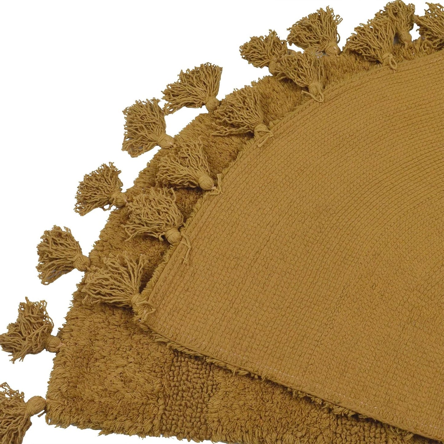 Alfombras baño algodón borlas antideslizante 20x32pulg mostaza