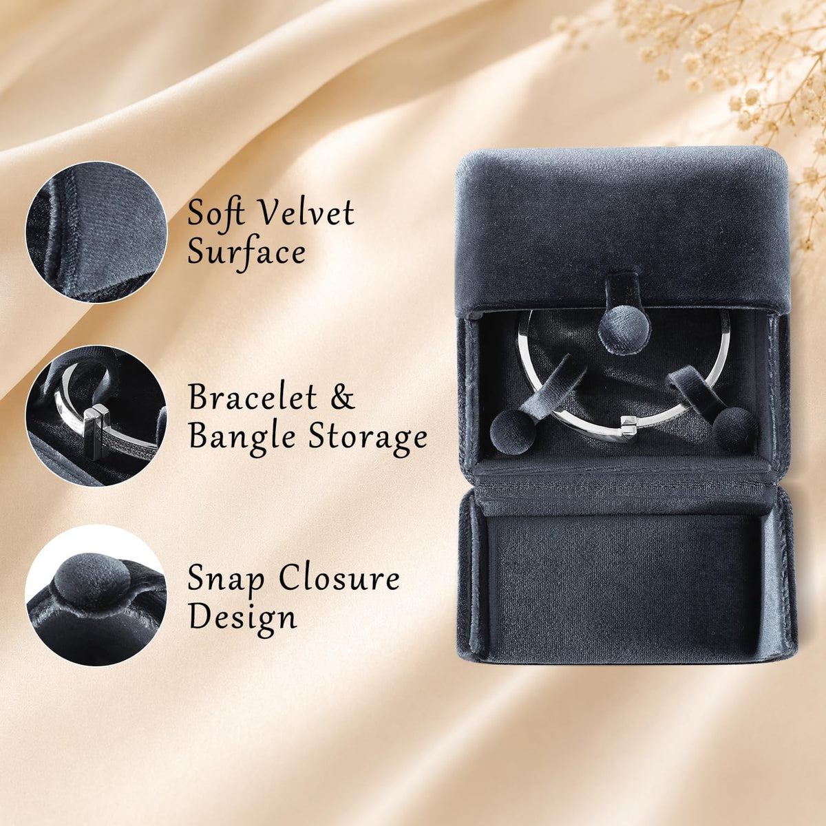 Caja terciopelo para pulseras mujer aniversario gris