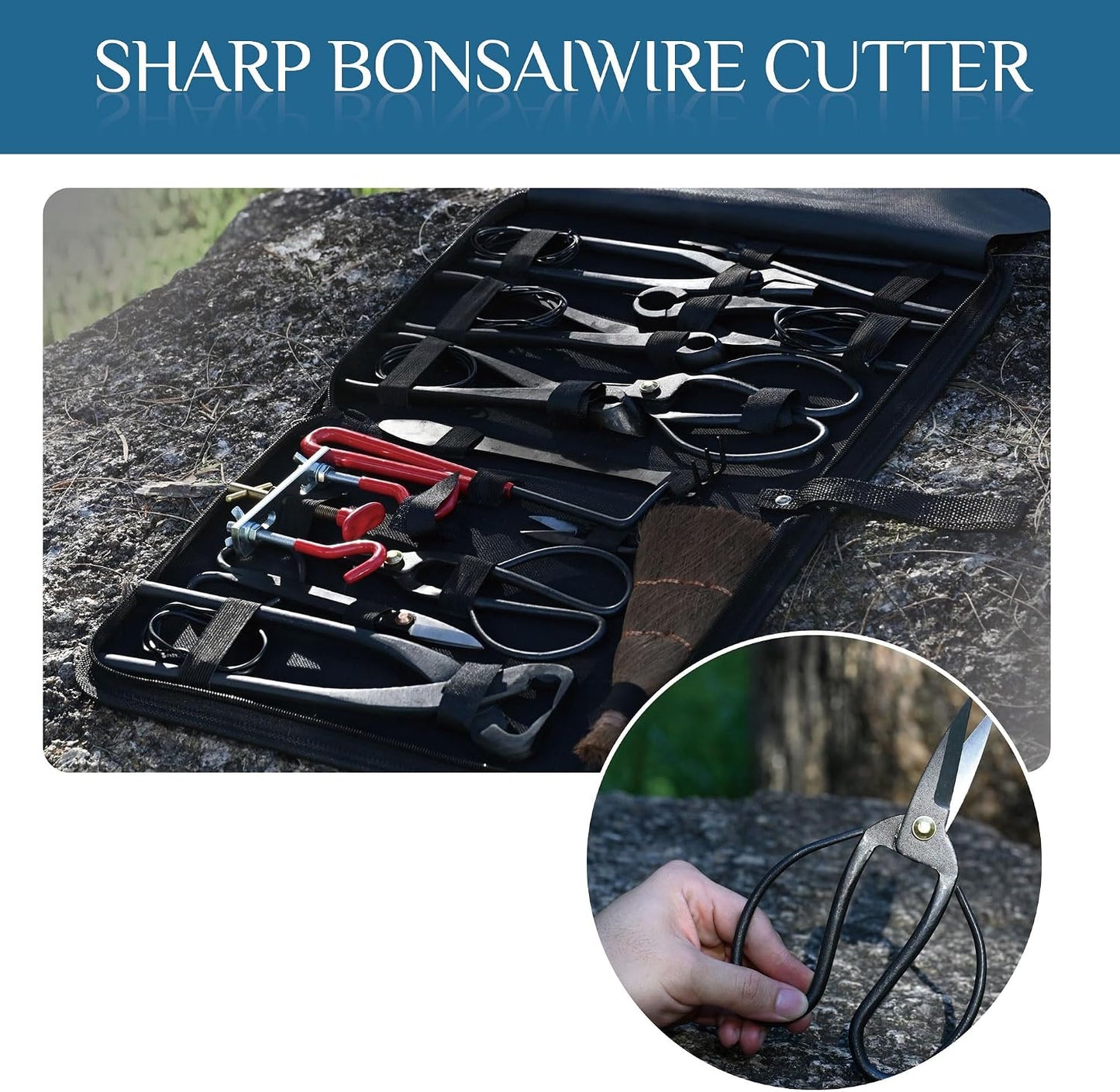 Kit 14 Pzas Herramientas Bonsái Tijeras Acero Carbono