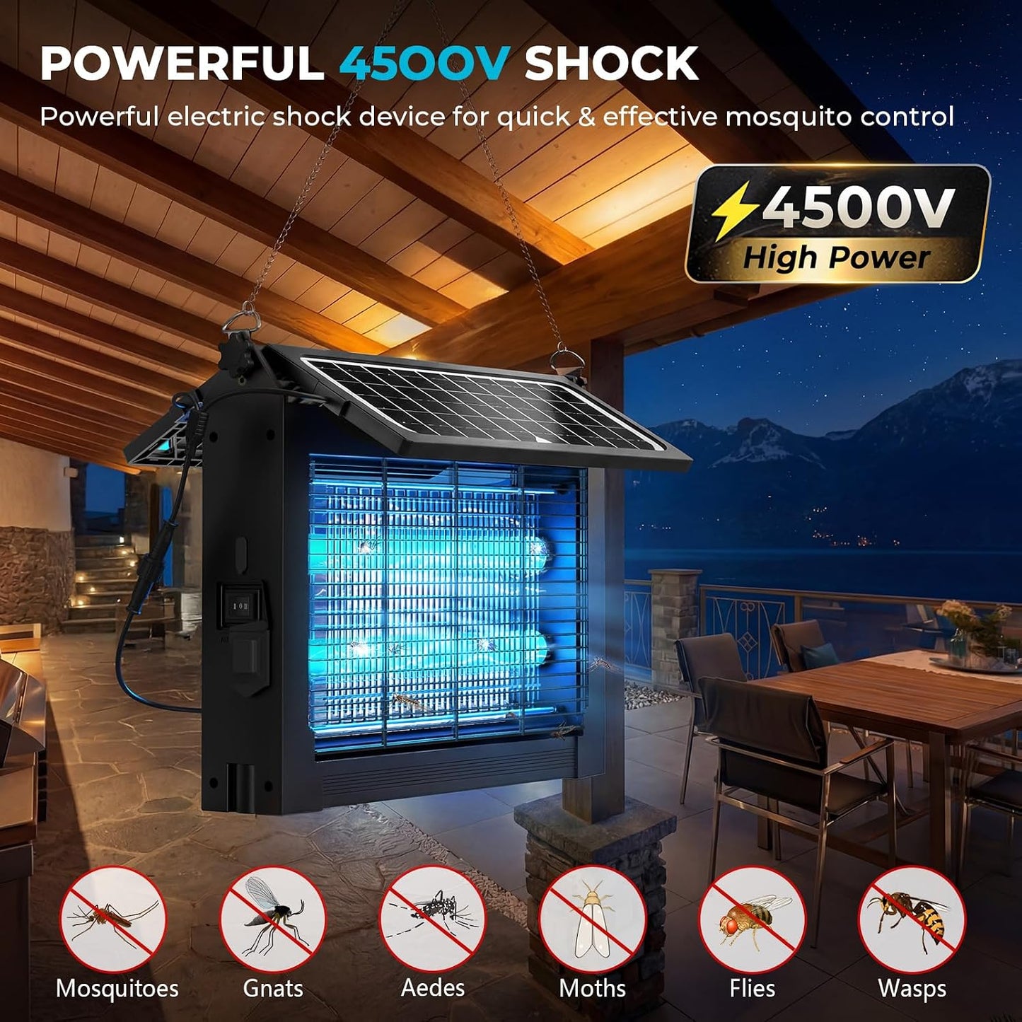 Exterminador insectos solar 4500V inalámbrico patio
