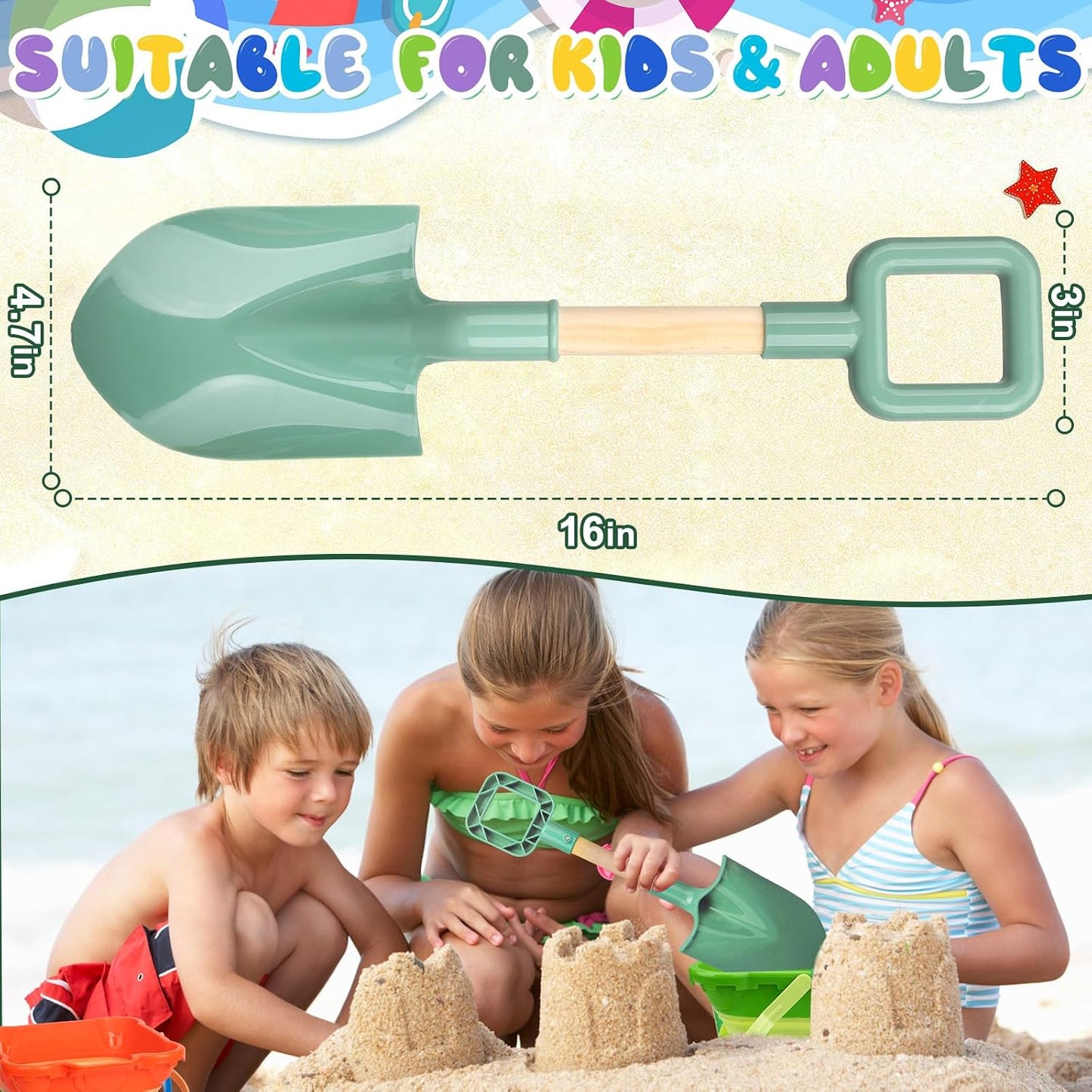 Pala arena madera 16" niños adultos jardinería 2 Uds