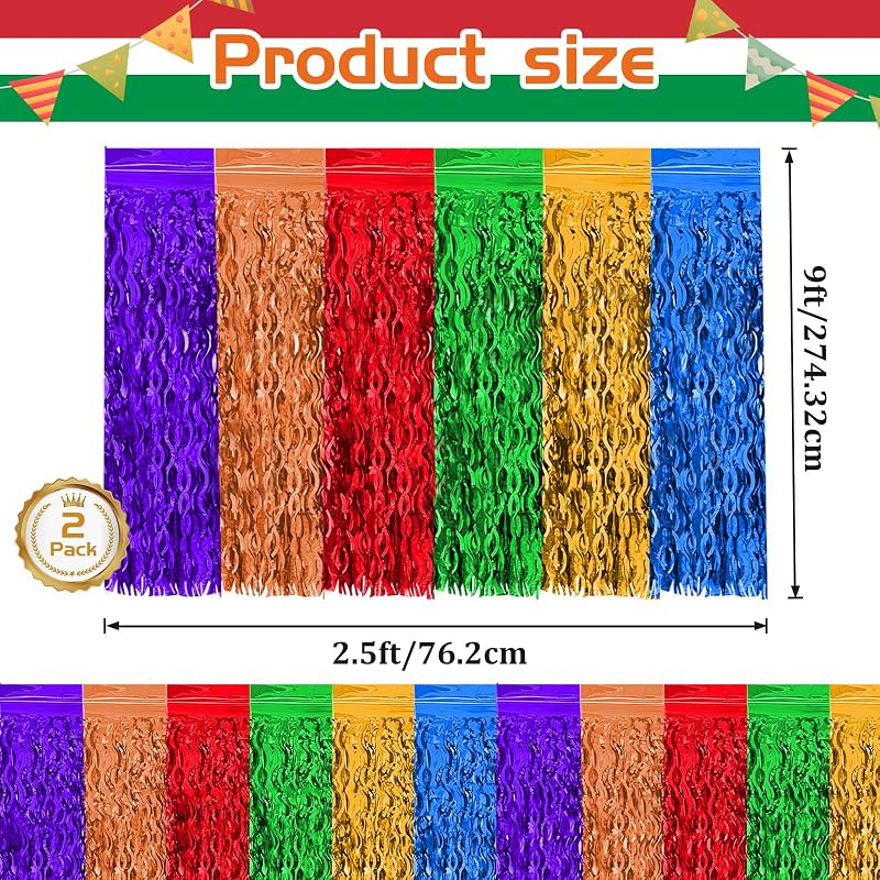 2 Faldas Mesa 2.5x9ft Cinco de Mayo con Flecos Oropel