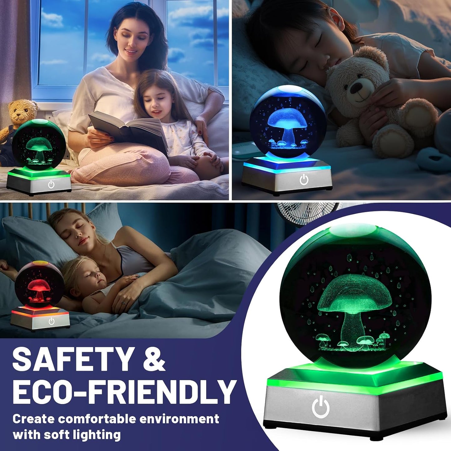 Luz nocturna hongo cristal led táctil para niños y mujeres