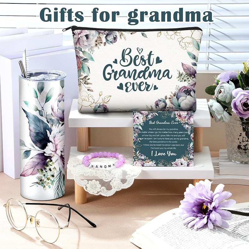 Juego regalo abuela vaso pulsera bolsa maquillaje morado