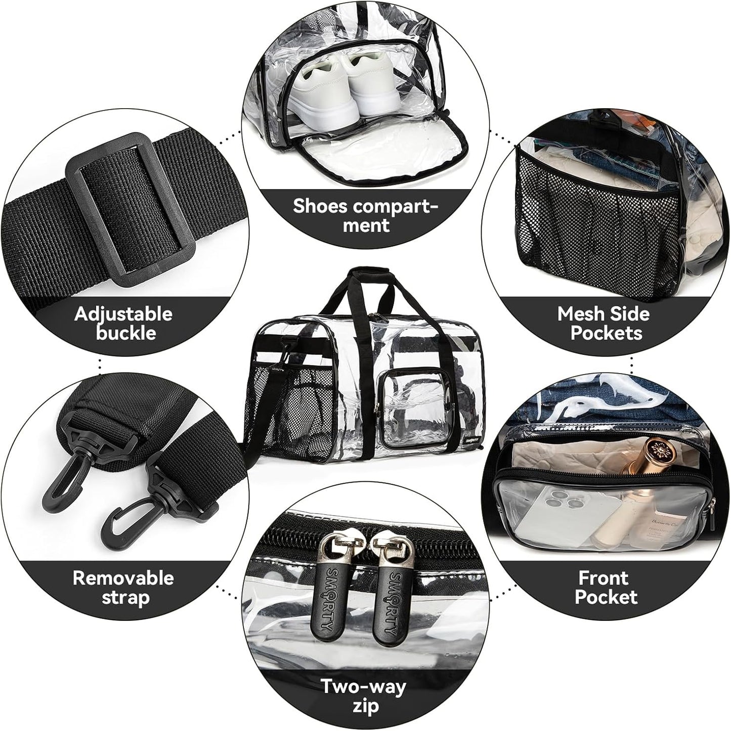 Bolsa gimnasio transparente con compartimento zapatos