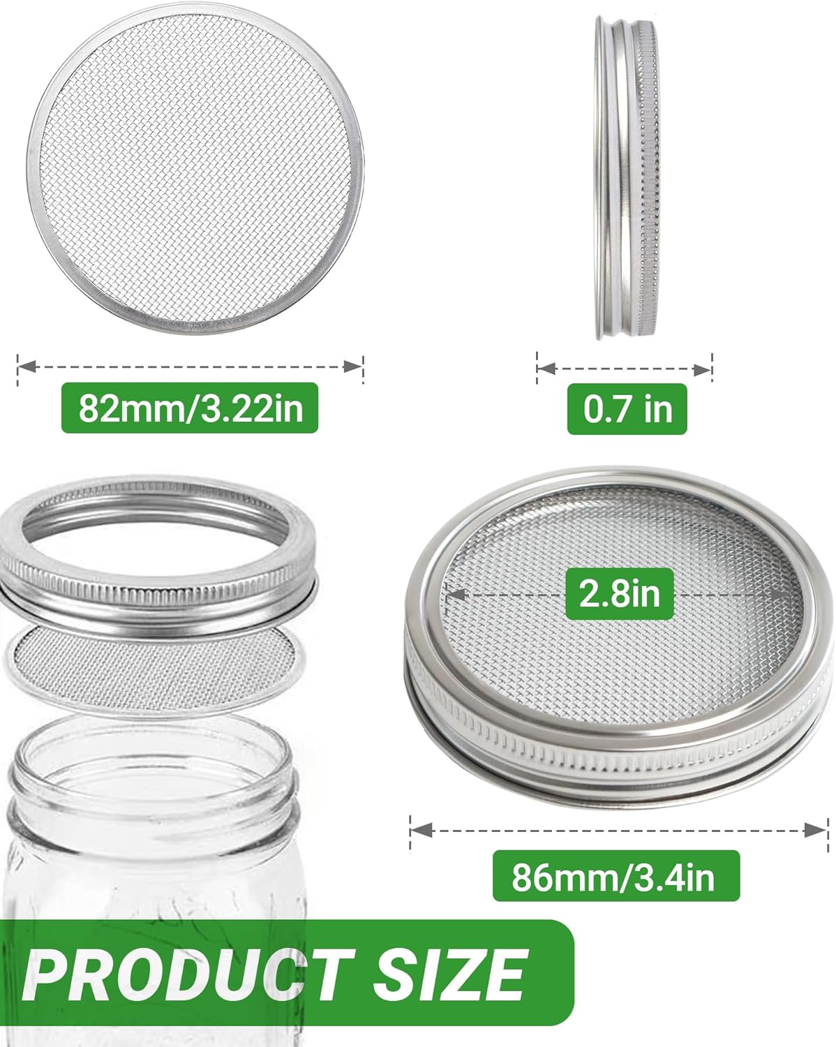 Set 4 tapas acero inox 3.4pulg para germinación