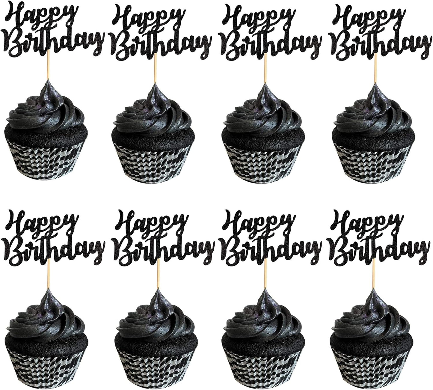Pack 48 Pzas Cupcakes con Purpurina Negra para Cumpleaños