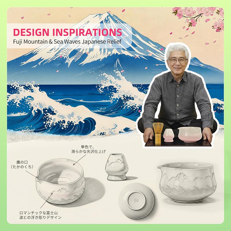 Set 7 Pzas Batidor Matcha Rosa Tazón Cuchara Tamizador