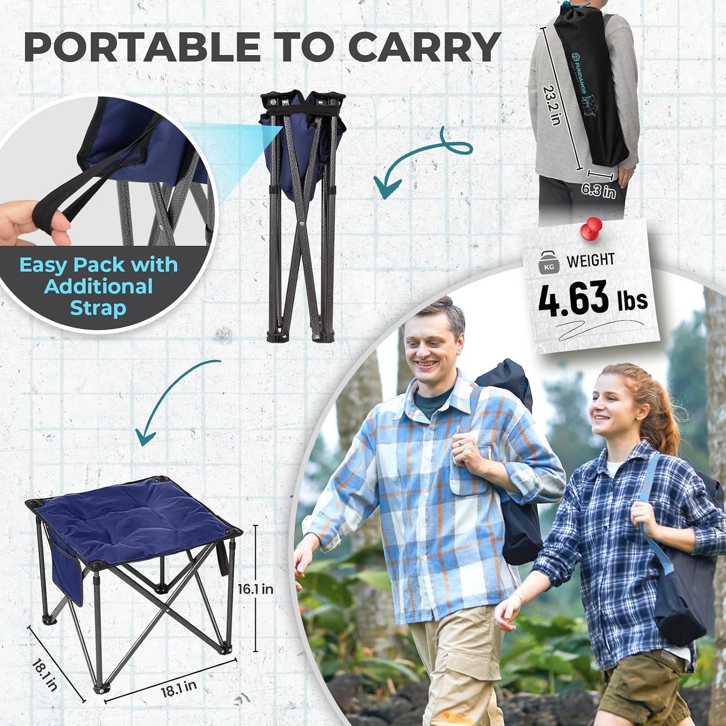 Taburete campamento 18.1" set 2 reposapiés plegable 440lb
