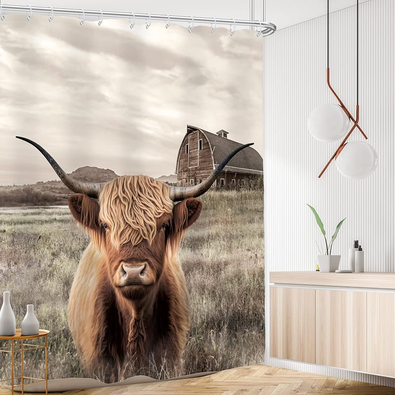 Cortina ducha estilo granja vaca 72x72pulg rústico toro texas