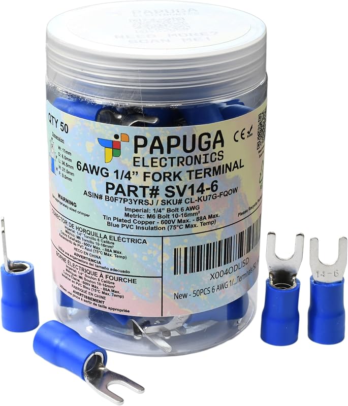 50 Pzas Conector crimpado horquilla 6 AWG 88A 600V CE