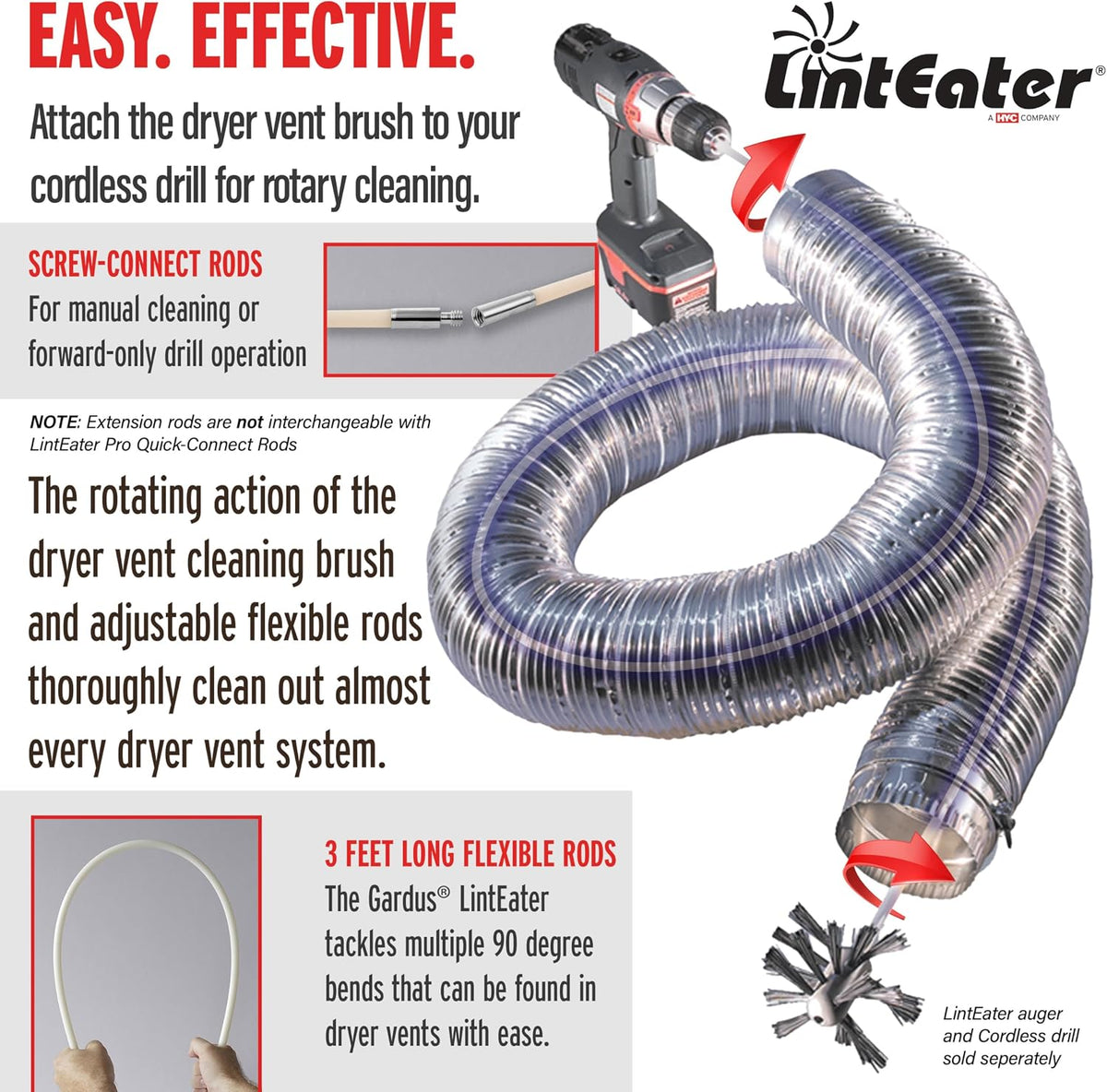 Kit extensión 12ft para LintEater 4 varillas flexibles 3ft