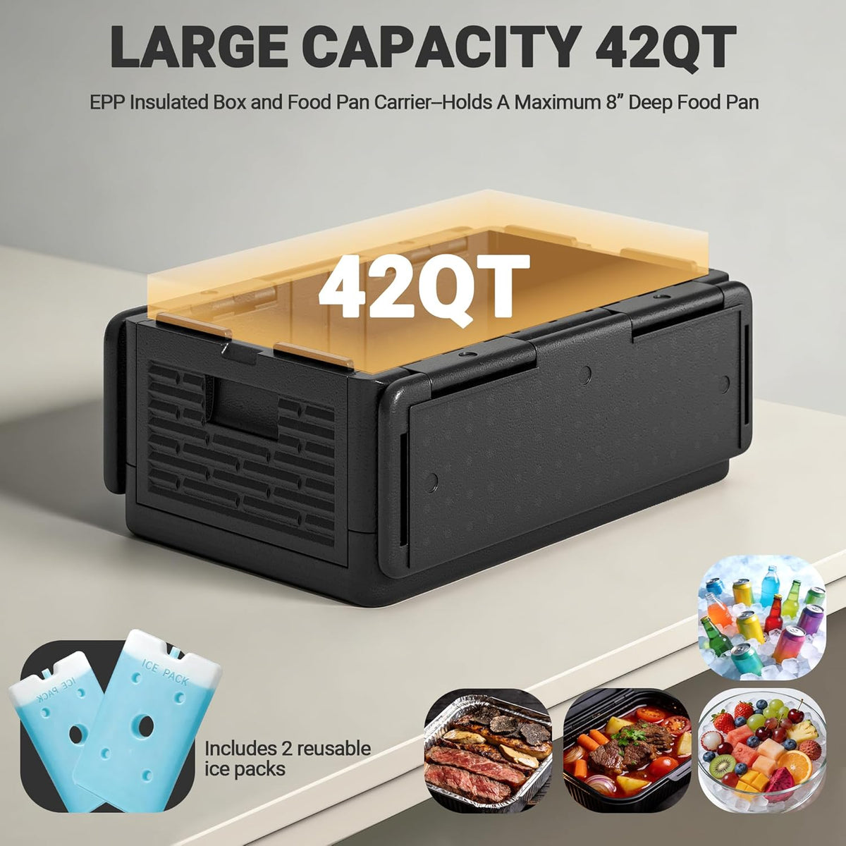 Caja caliente EPP aislada 42qt con 2 pzas hielo reutilizable