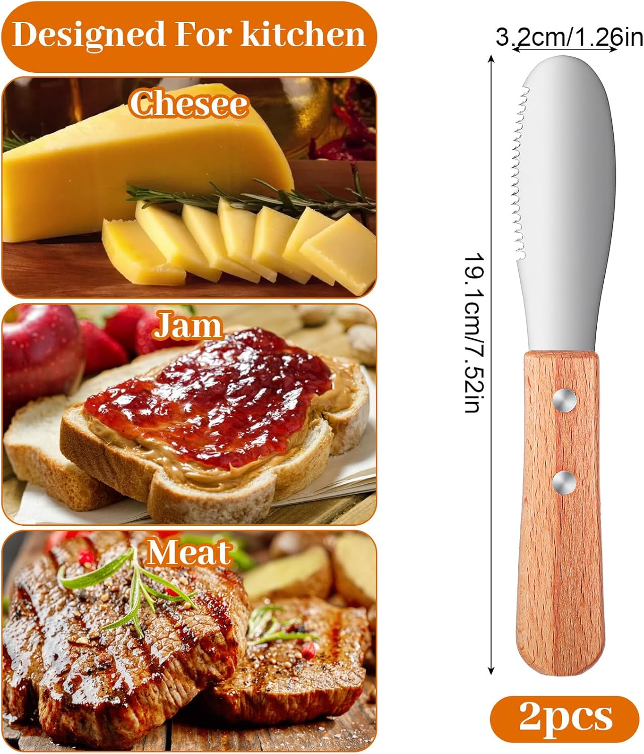 Cuchillo para mantequilla Ouligay de acero inoxidable con mango de madera