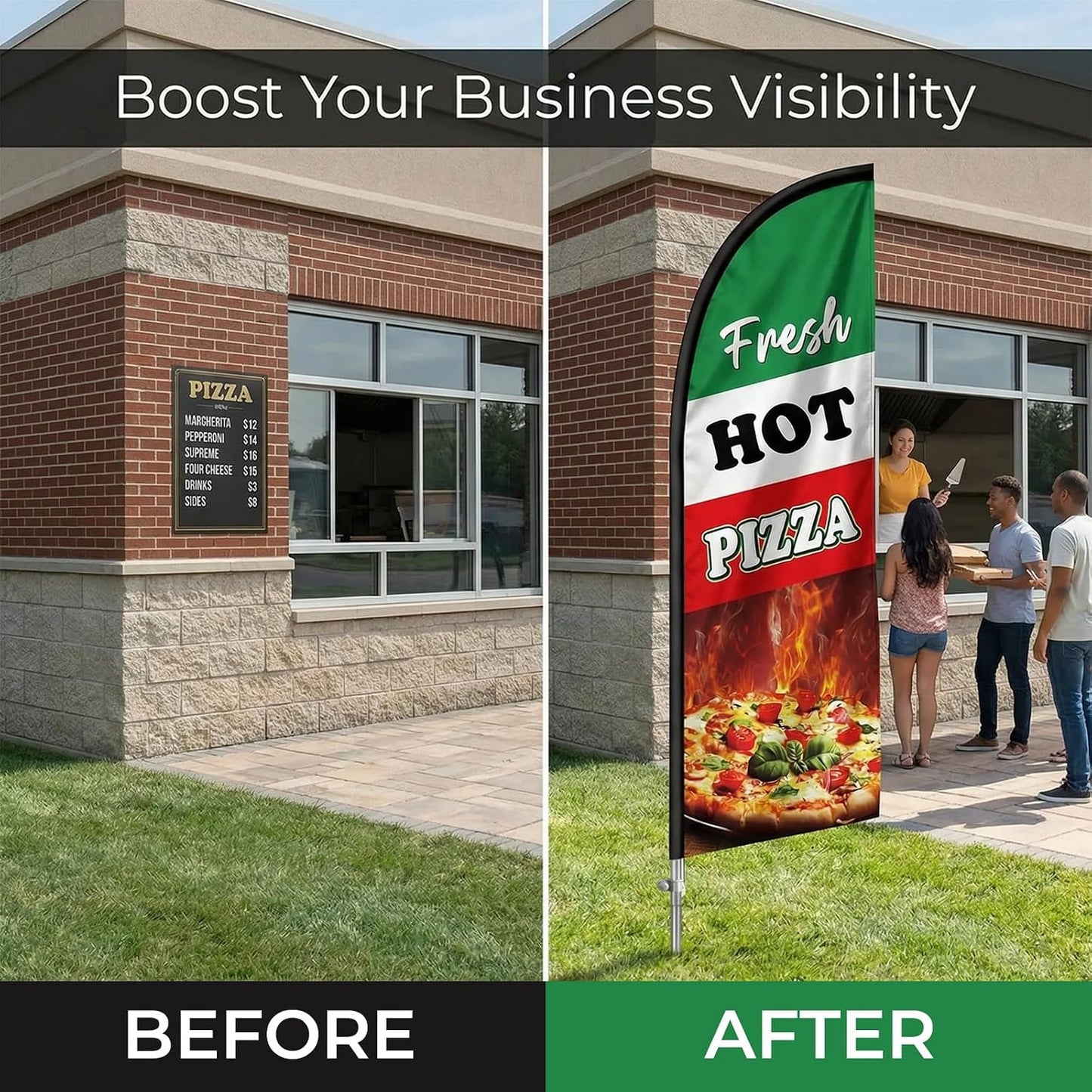 Bandera pizza 8ft con poste y pico tierra