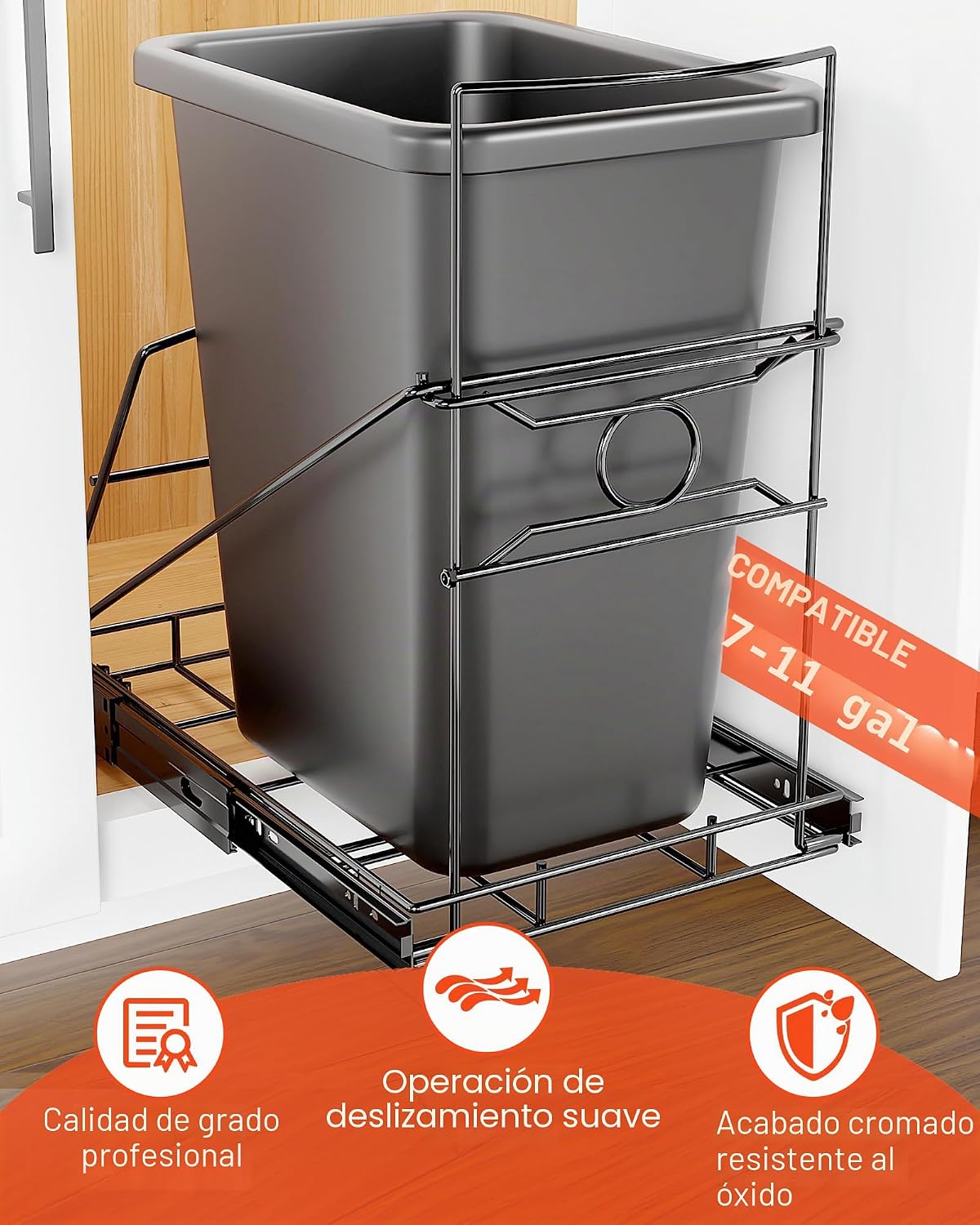 Soporte cubo basura acero inox ajustable 7-11gal negro