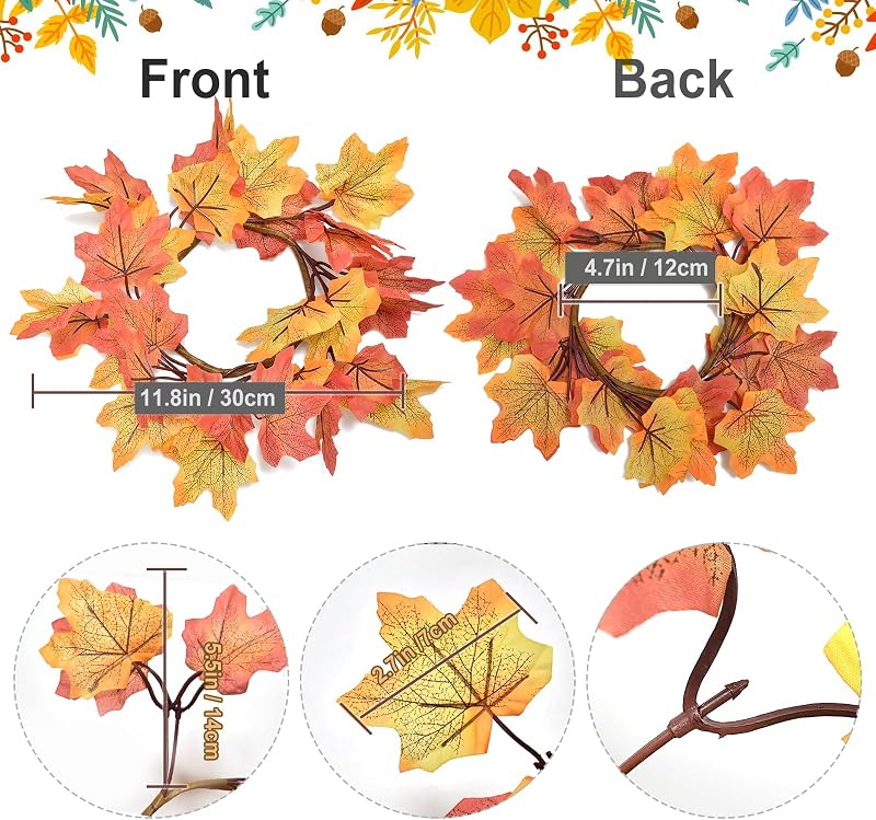 6 Pzas Anillos Vela Otoño Coronas Hoja Arce Acción Gracias