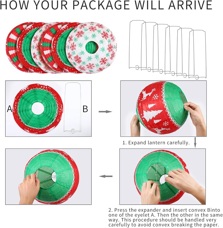 6 Linternas papel Navidad rojas verdes blancas decoración hogar