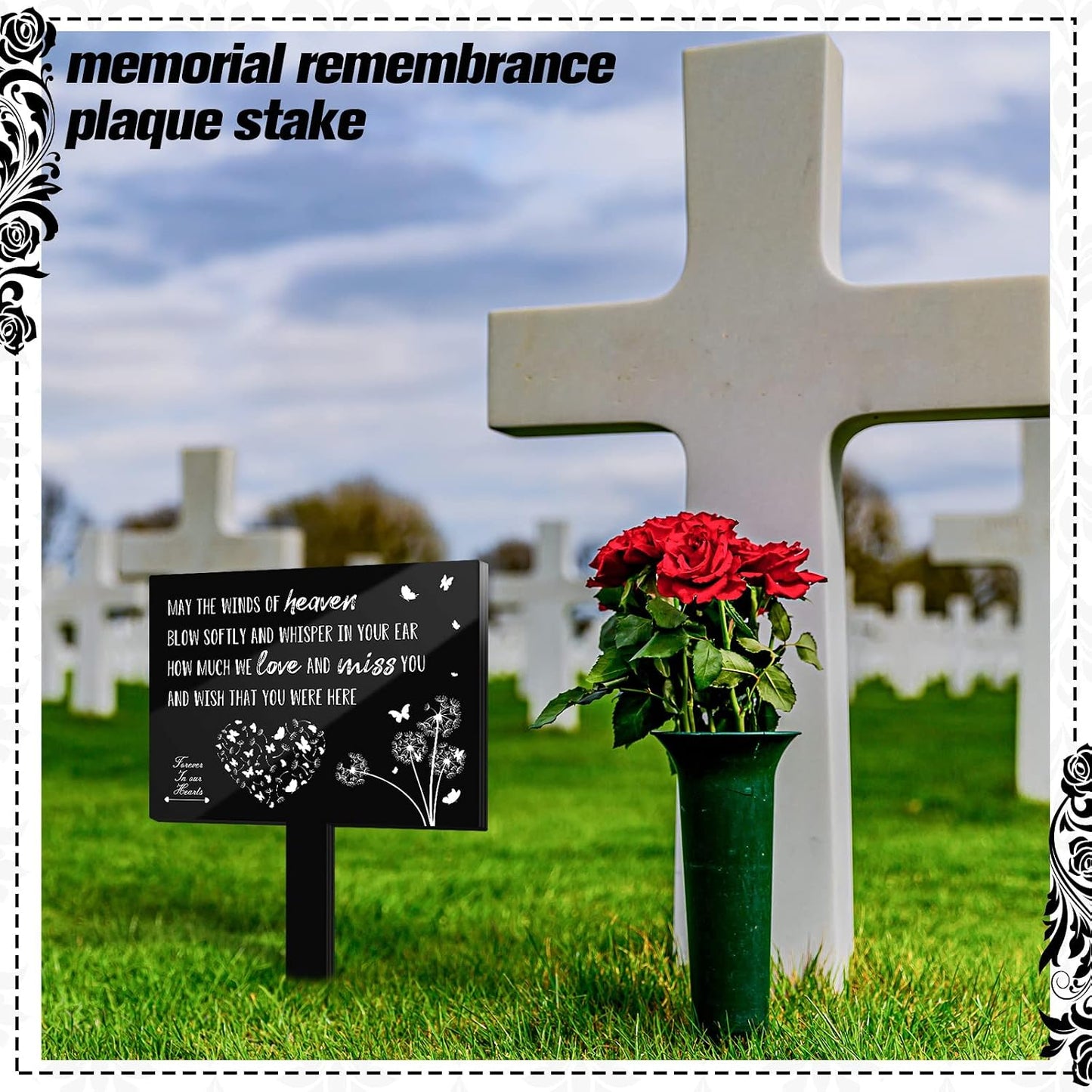 Placa conmemorativa acrílico cuadrado para tumba impermeable