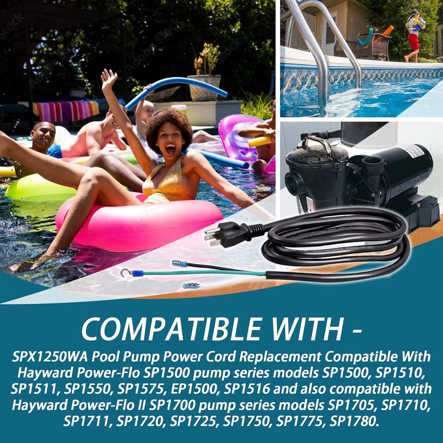 Cable alimentación bomba piscina 6ft 3 clavijas 14AWG