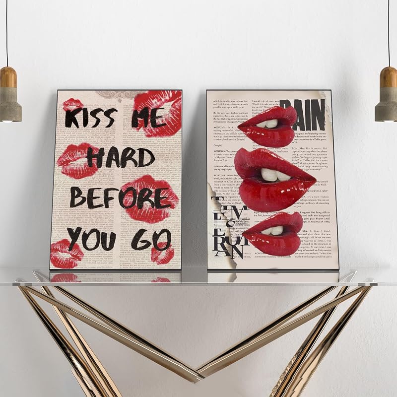 2 Pzas Arte Pared Labios Rojos Y2K 12x16pulg