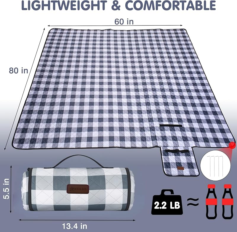 Manta Picnic Gingham Impermeable 80x60pulg Extra Grande