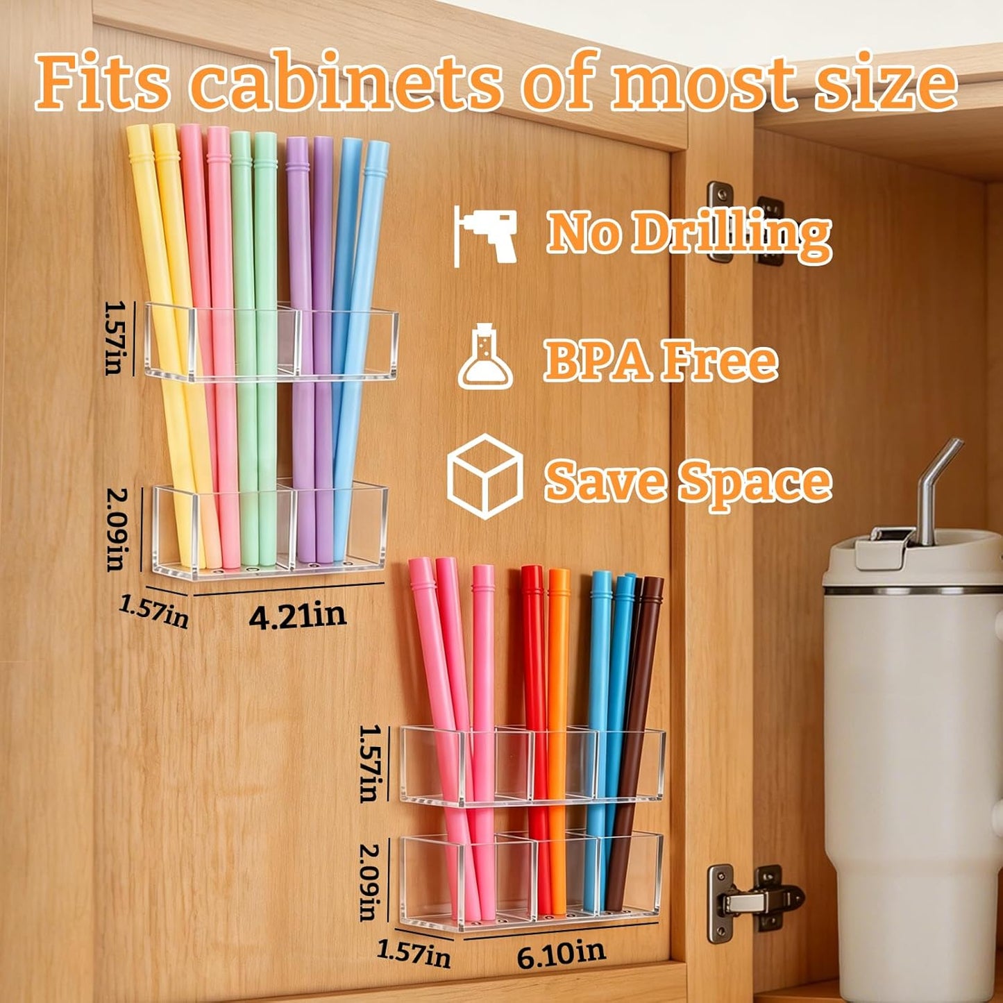 2 Soportes Popotes Acrílicos para Puertas Gabinete Reutilizable