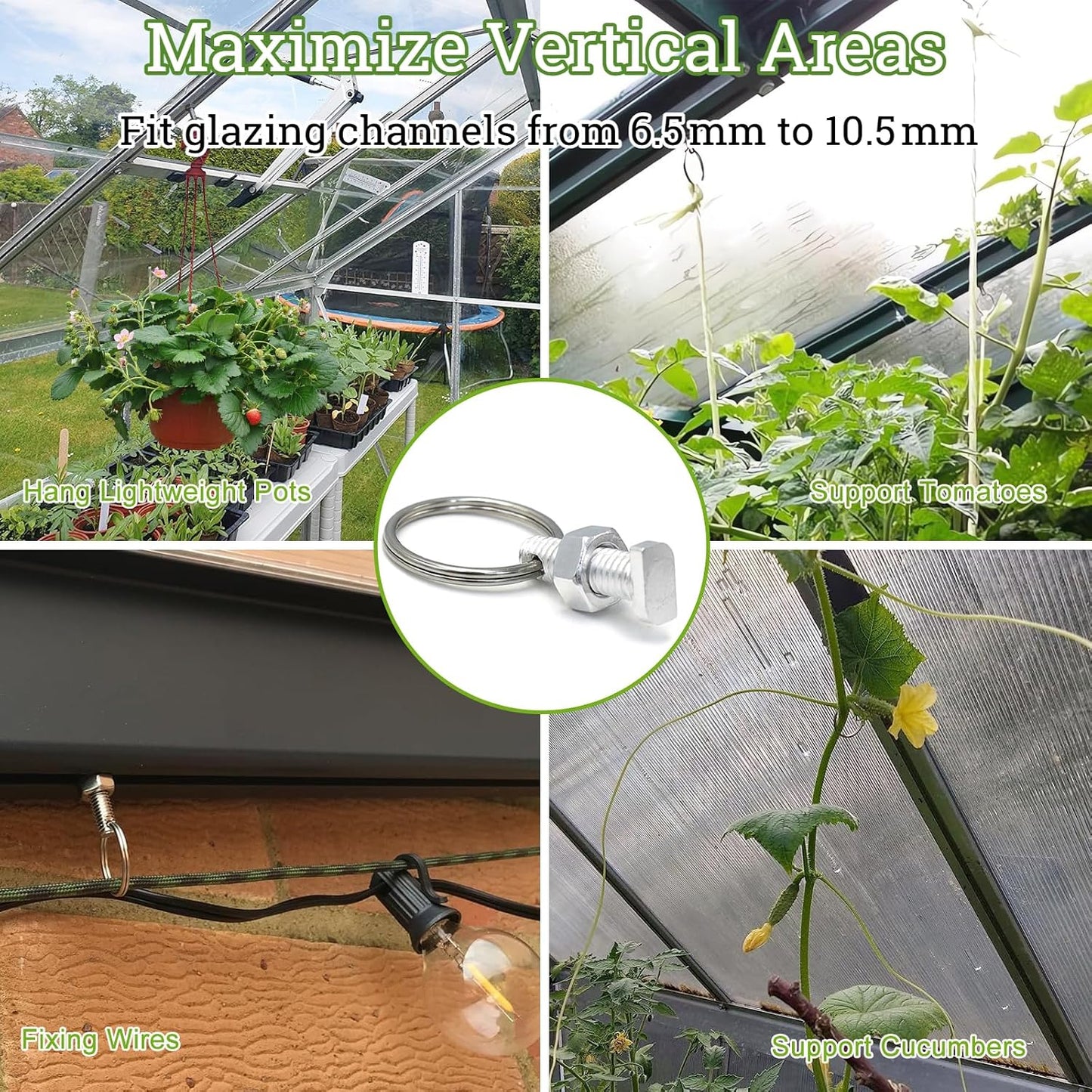 Pack 15 pernos anillos invernadero aluminio accesorios plantas