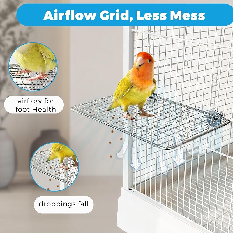 2 Perchas Acero Inox para Pájaros Rejilla Abierta Plataforma Plana