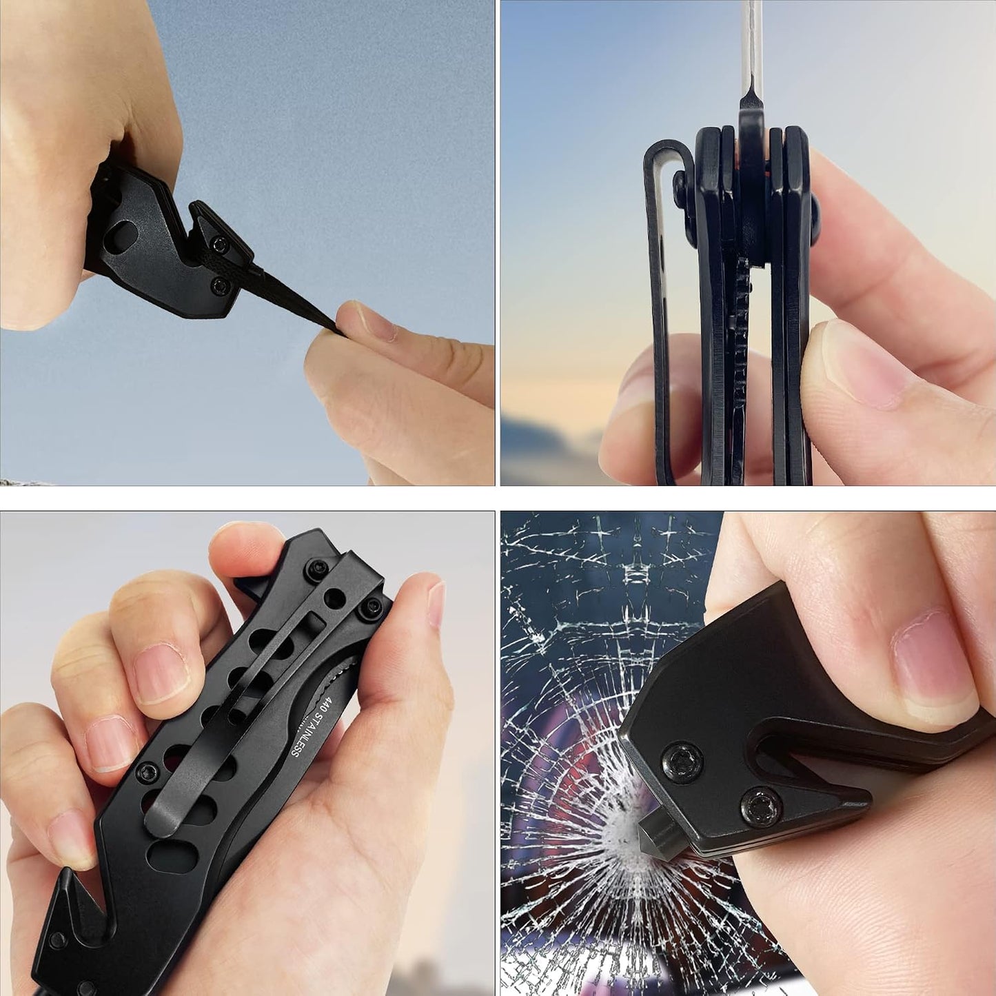 Cuchillo bolsillo multifuncional acero inox 440 color negro