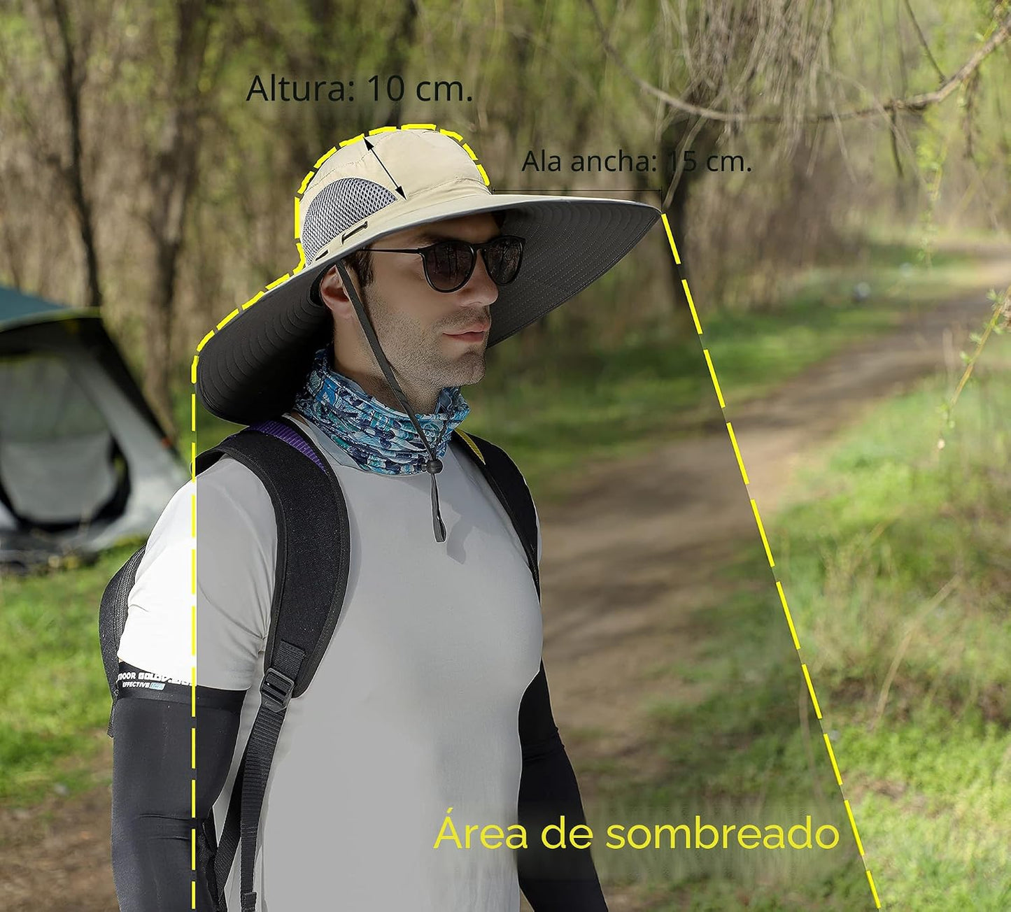 Sombrero ala ancha UPF50 impermeable transpirable hombre