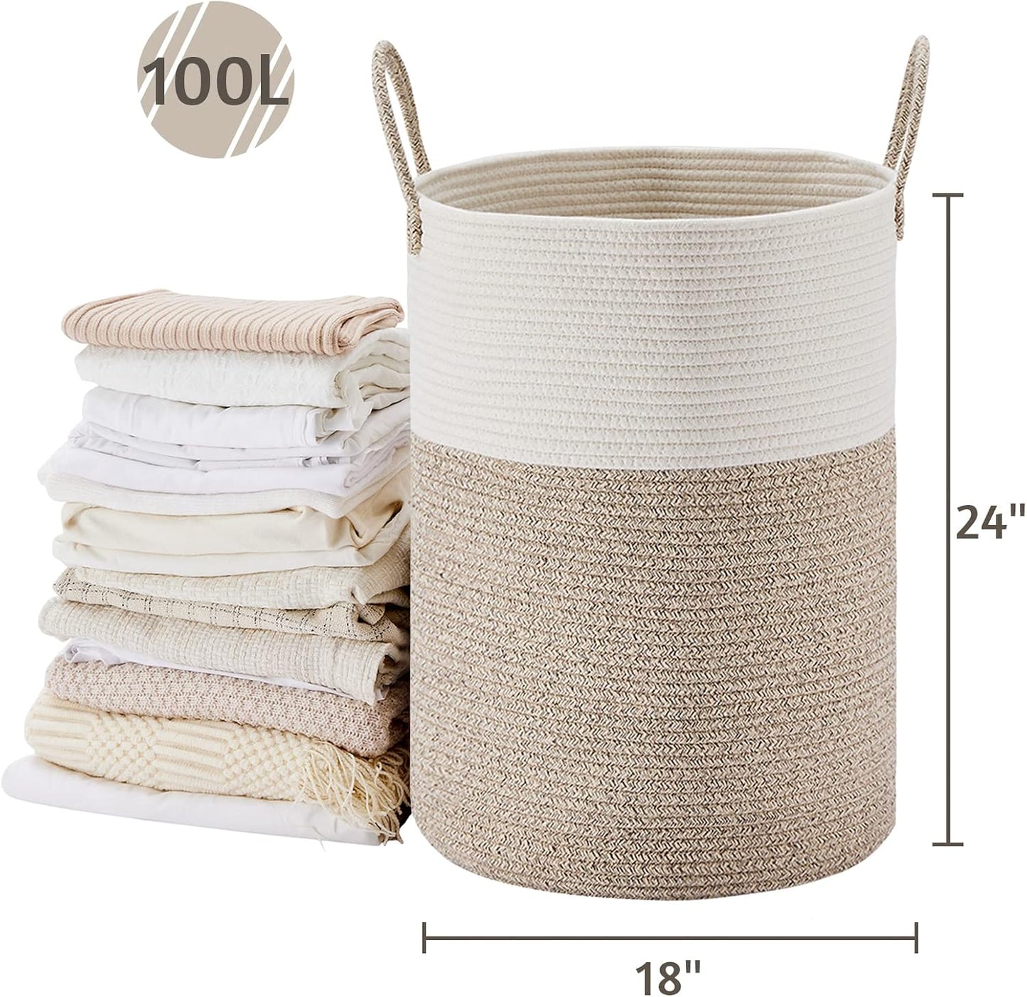 Cesta cuerda algodón 100L para mantas y ropa sucia
