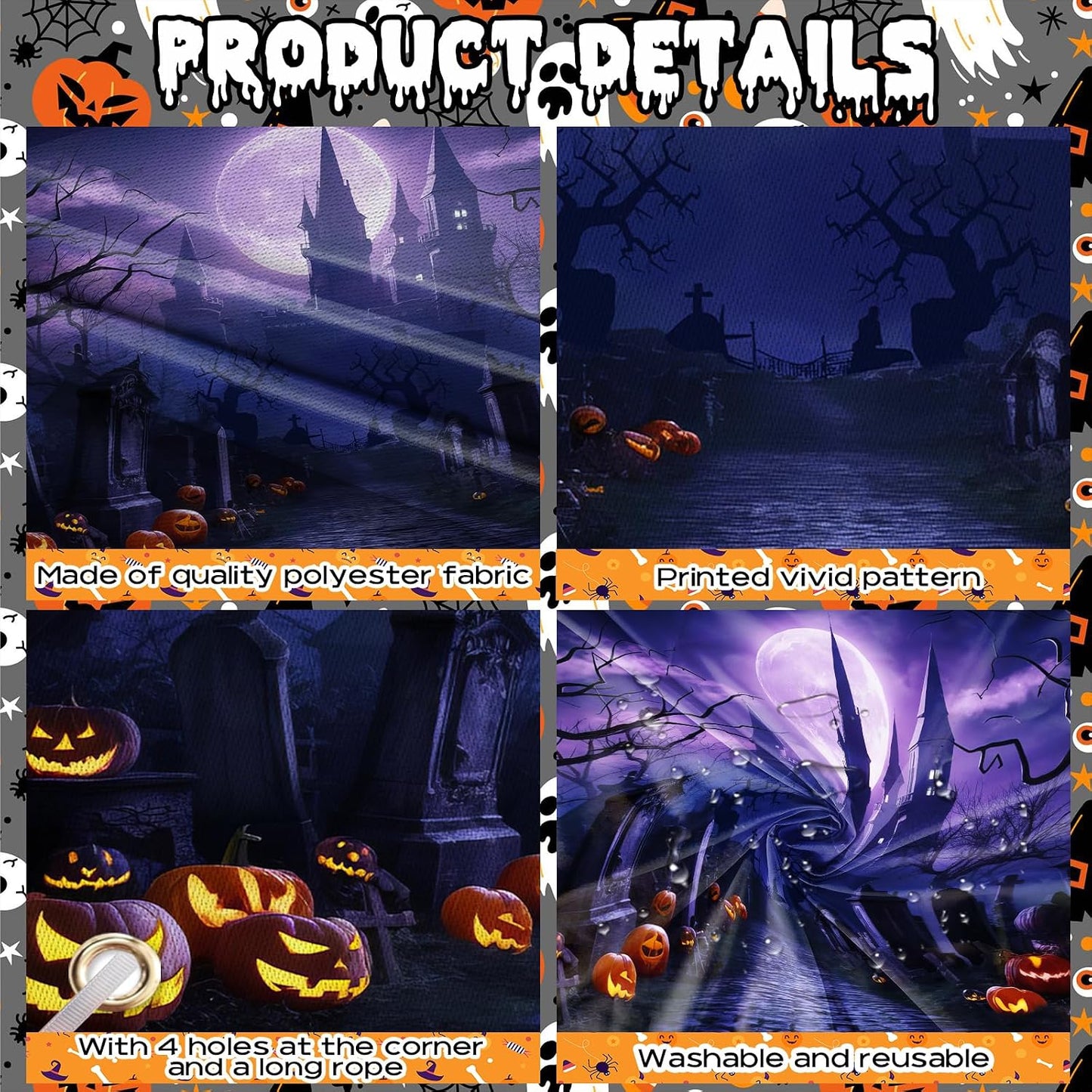 Cartel Halloween gran tela morada telón fondo fiesta