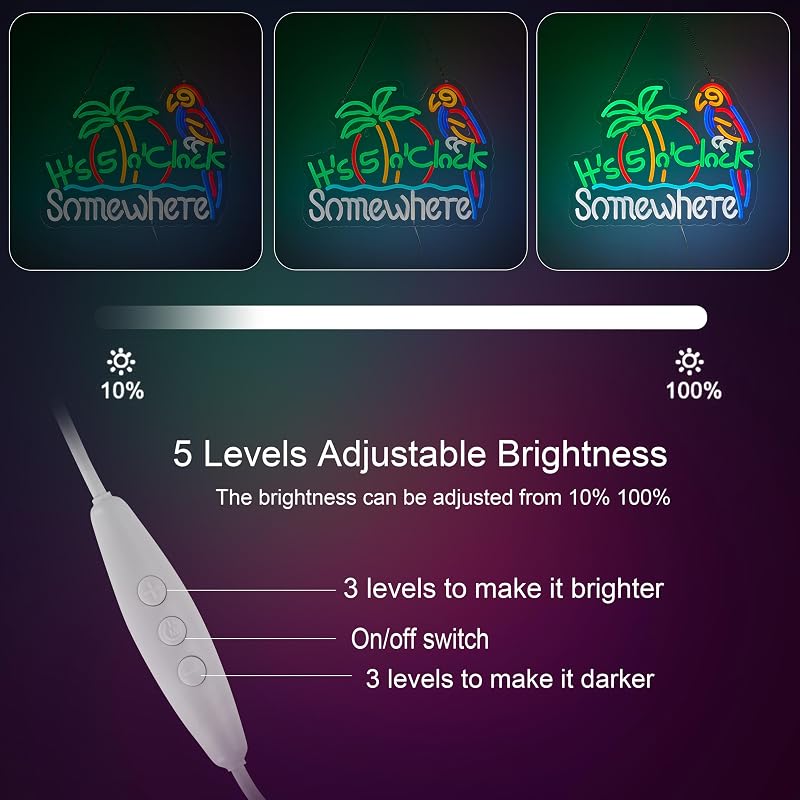 Letrero neón LED texto inglés 5:00 oclock para pared garaje