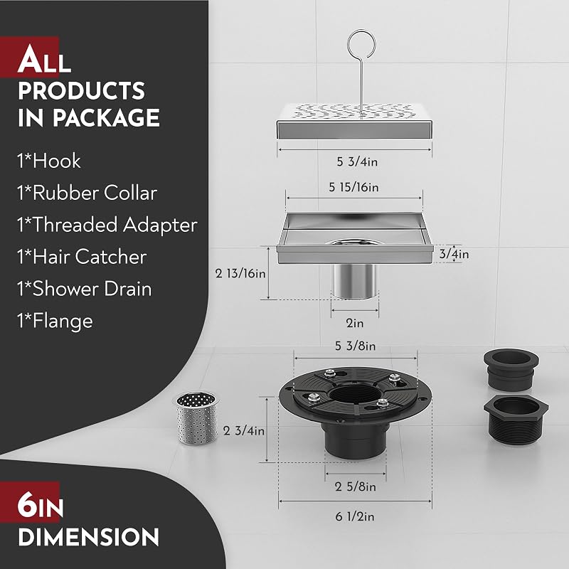 Drenaje ducha cuadrado 6pulg brida inox cepillado