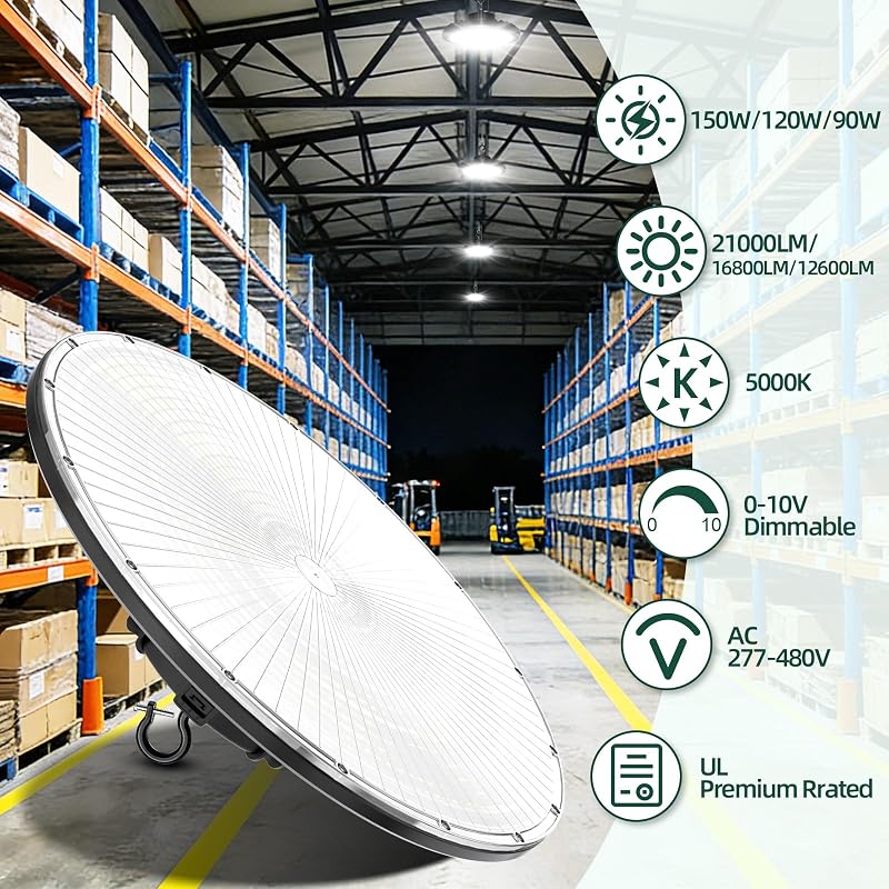 Luz bahía alta UFO LED 150W ajustable 5000K IP65 UL
