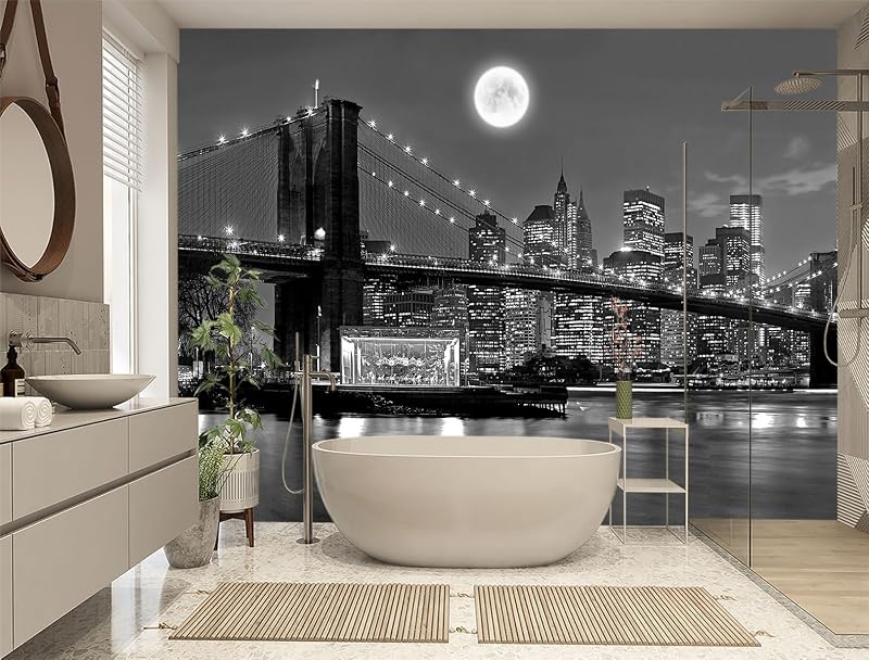Papel tapiz gris vista nocturna 176x113" dormitorio